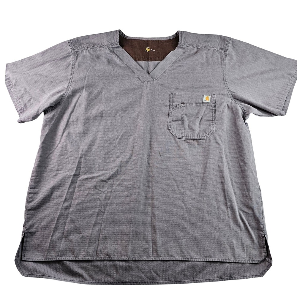 Carhartt V Neck Scrub Top Mens XL Gray Short Sleeve Work Medical Utility Pocket‎